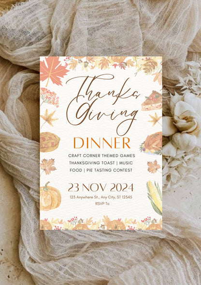 Thanksgiving Invitation, Thanksgiving Dinner Invitation, Printable Thanksgiving, Thanksgiving Pumpkin Pie Invitation, TEMPLETT